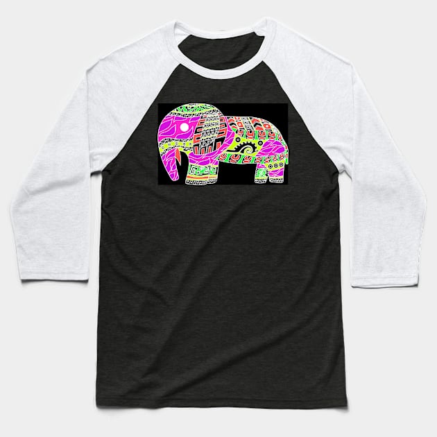 mayan elephant in rainbow pattern ecopop art wallpaper Baseball T-Shirt by jorge_lebeau